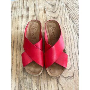 Yokono Candela Red Cross Band Slip on Cork Wedge Womens 7.5 Made in Spain